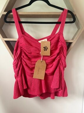 Listicle Pink Ruched Knit Camisole Tank Top